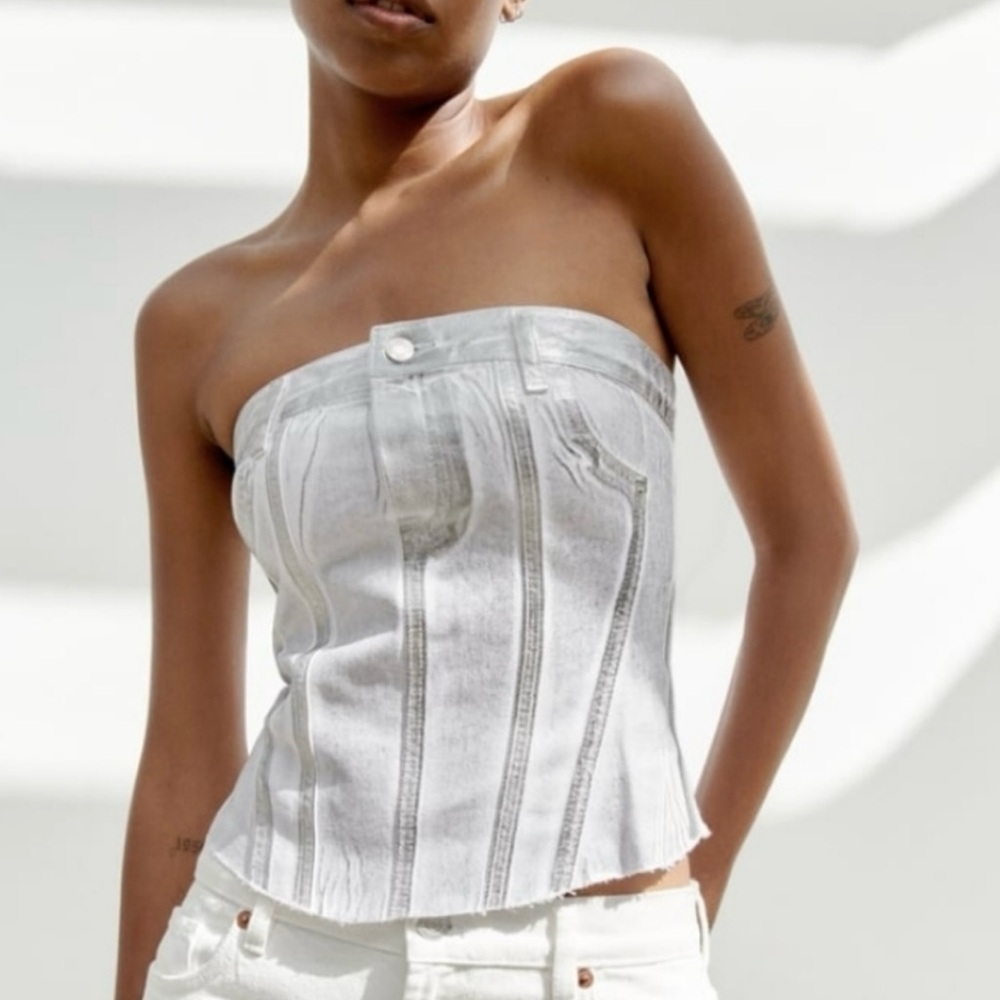 Metallic Strapless Denim Top